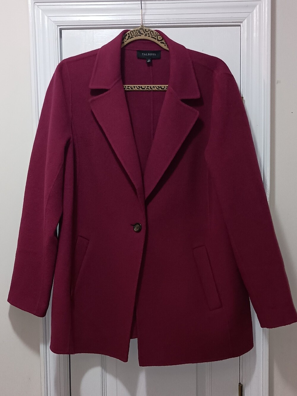 Talbots Double Faced Burgundy Wool Blend Blazer Jacket Size 14